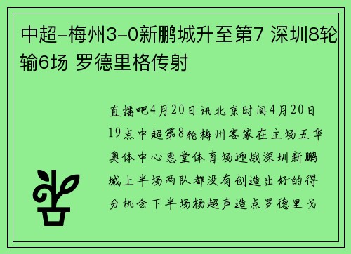 中超-梅州3-0新鹏城升至第7 深圳8轮输6场 罗德里格传射